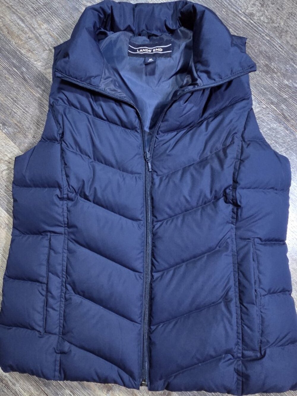 Lands End Navy Blue Down Puffer Vest Full Front Zipper Sz Med